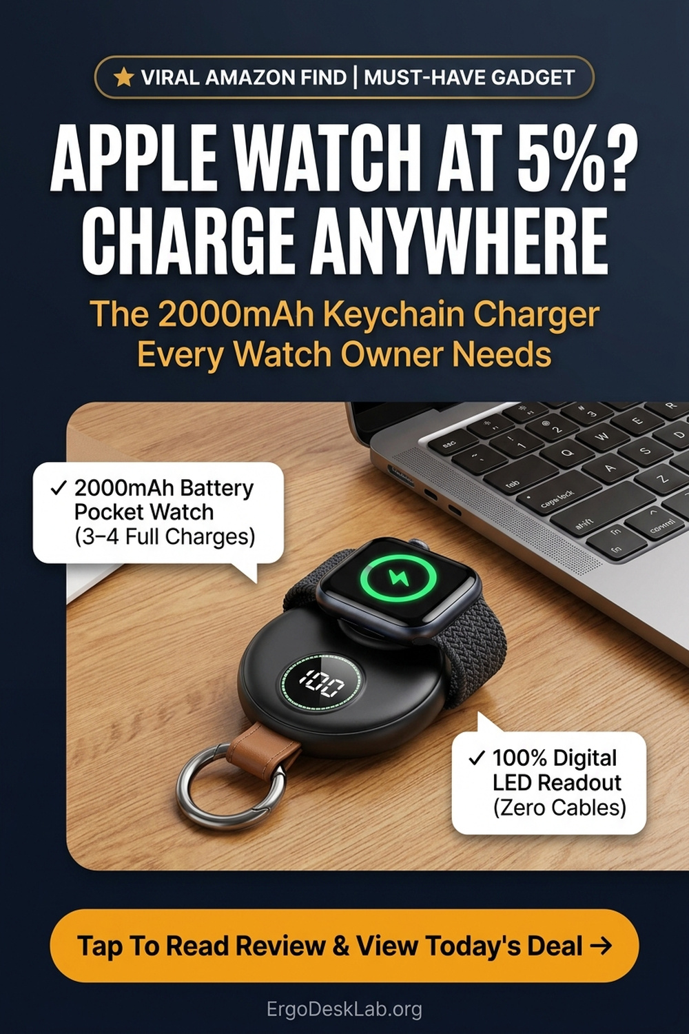 Apple Watch at 5%? Charge Anywhere: JOYROOM 2000mAh Portable Wireless Keychain Charger with 100% Digital LED Readout and 3-4 Full Charges